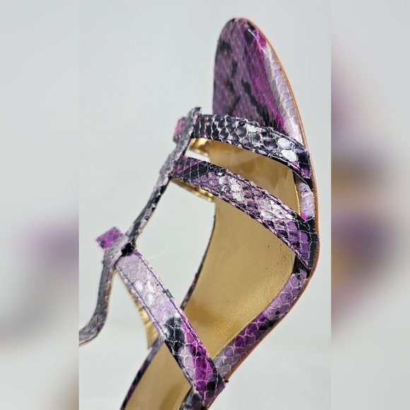 Coach Hayden Leather Violet Pink Blk Python Print Open Toe T-Strap Heels Size 7B - Picture 13 of 16